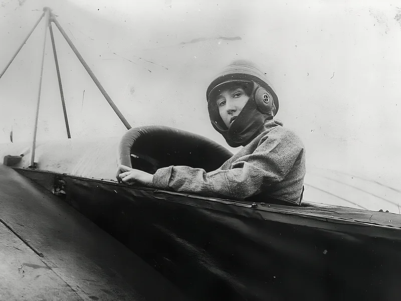 Rosina Ferrario in the cockpit of her aircraft, archive photograph